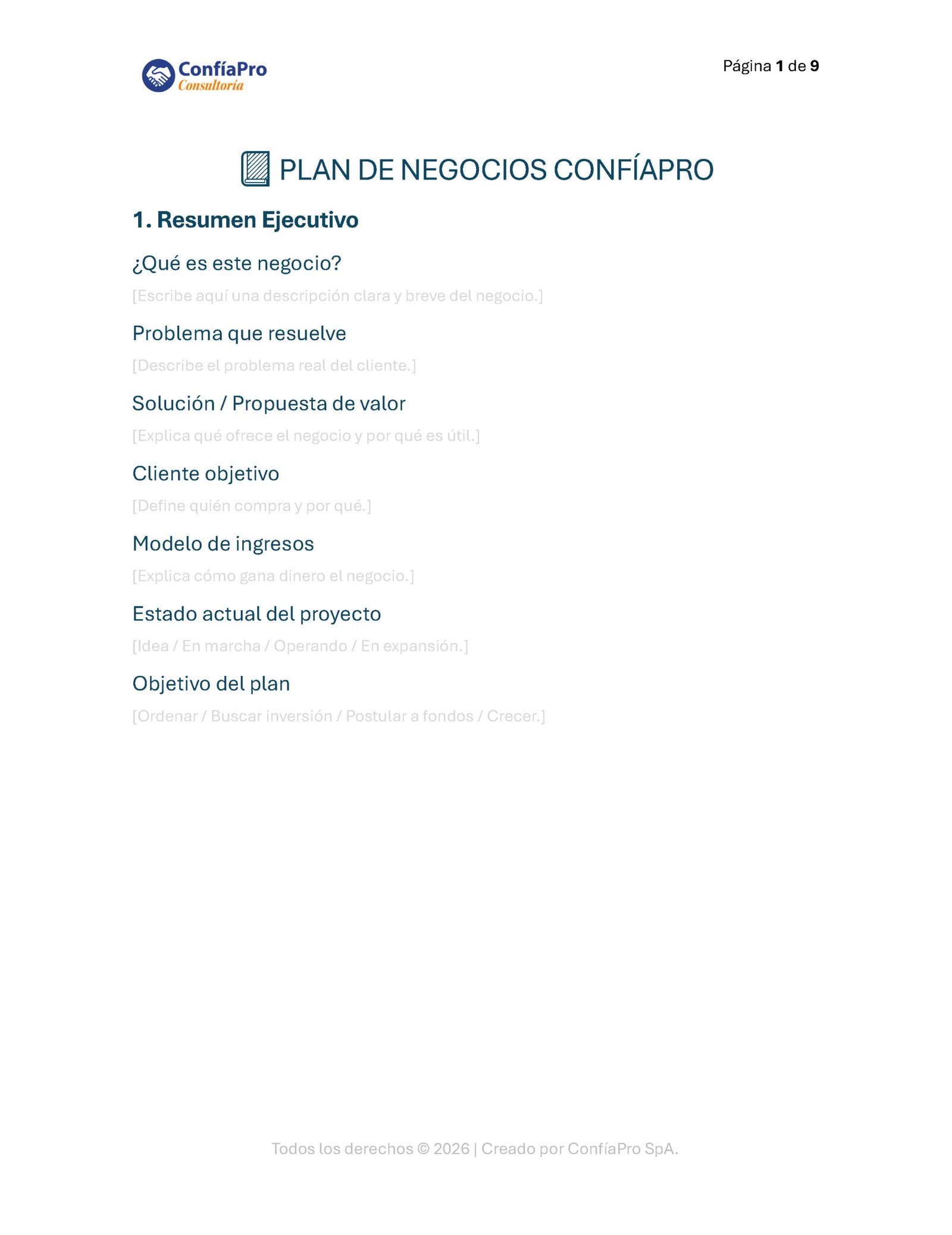 Plantilla Plan de Negocios Confiapro - Imagen 2